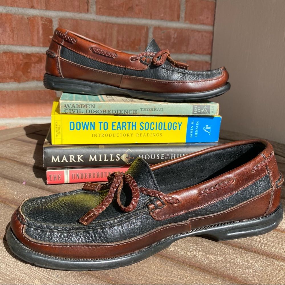 Sperry men’s size 8 brown black leather braided loafer boat shoes
